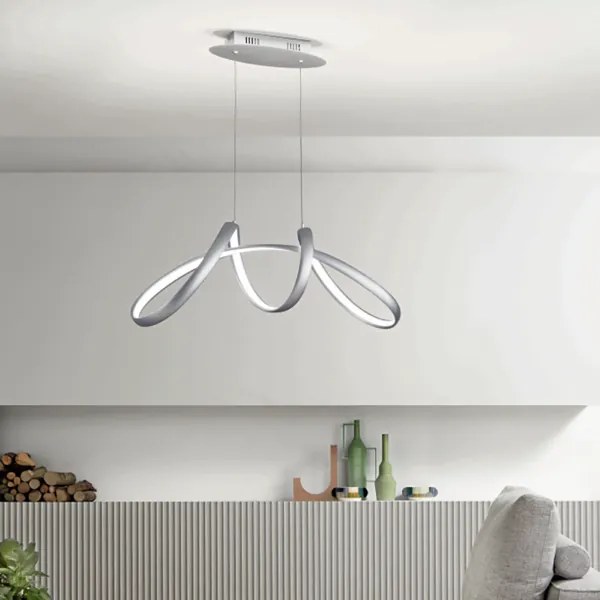 Lampada a sospensione LUMEN a LED in metallo Silver - Piccolo 85 cm