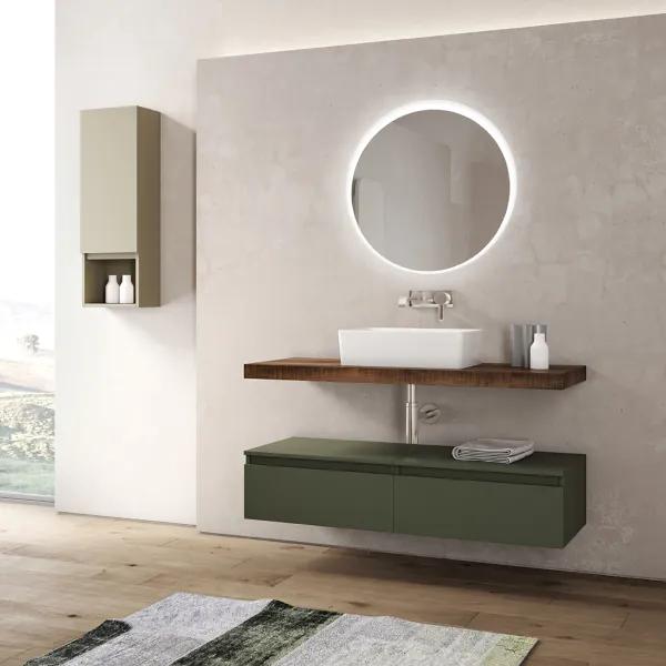 Mobile da bagno sospeso 120 cm Verde con lavabo e specchio LED - NINFA1