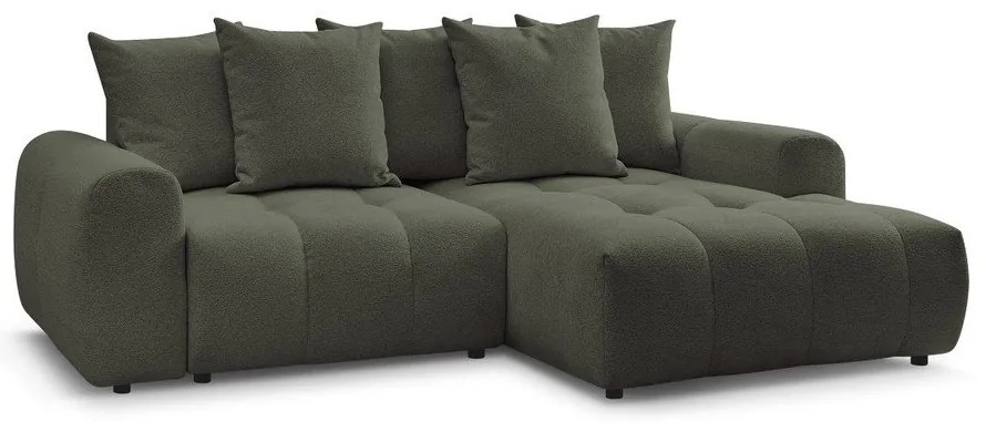 Divano angolare color kaki allungabile/con contenitore (con penisola a destra/con chaise lounge) con rivestimento in ciniglia Roxelane – Bobochic Paris