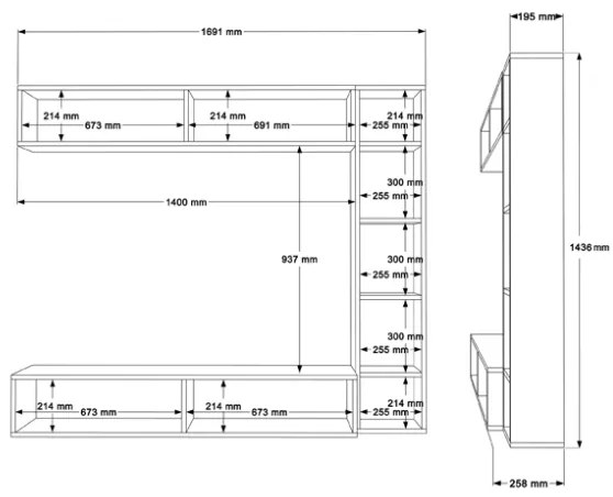 Mobile TV Sospeso Con Ripiani Laterali E Modulo Superiore Zen Rovere E Bianco