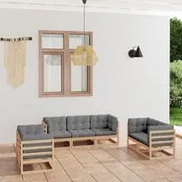 Set Divani da Giardino 7 pz con Cuscini Legno Massello di Pino 3076499