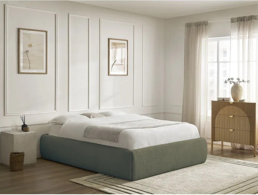 Letto matrimoniale imbottito verde scuro con contenitore/senza testiera con rete inclusa 160x200 cm Inera – Bobochic Paris