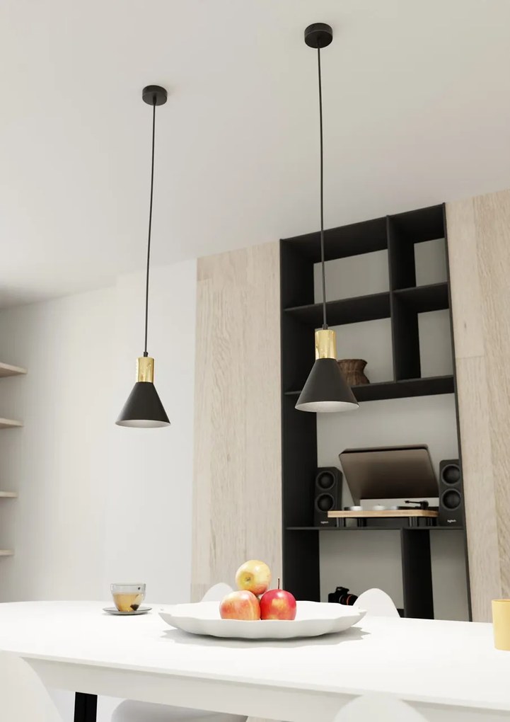 Lampada a sospensione in acciaio ROSA 1 nero/bianco e oro E14