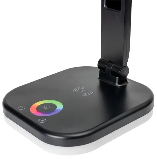 LED RGBW Lampada dimmerabile con ricarica wireless, display Porta USB 6W/5V 3000-6500K nero