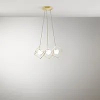 Lampadario A Sospensione Contemporaneo Cube Metallo Oro 3 Luci G9