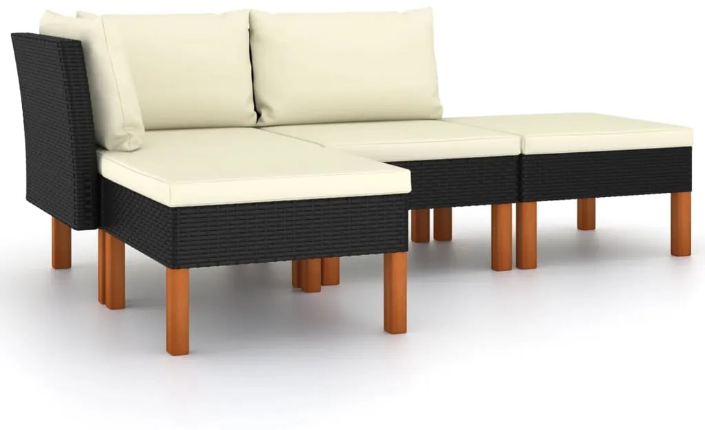 Set Divani da Giardino 4 pz con Cuscini in Polyrattan Nero