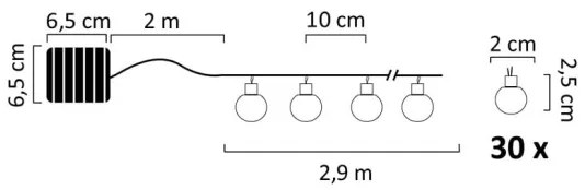 Catena LED solare 30xLED/8 funzioni 300 mAh 4,9m IP44 bianco caldo