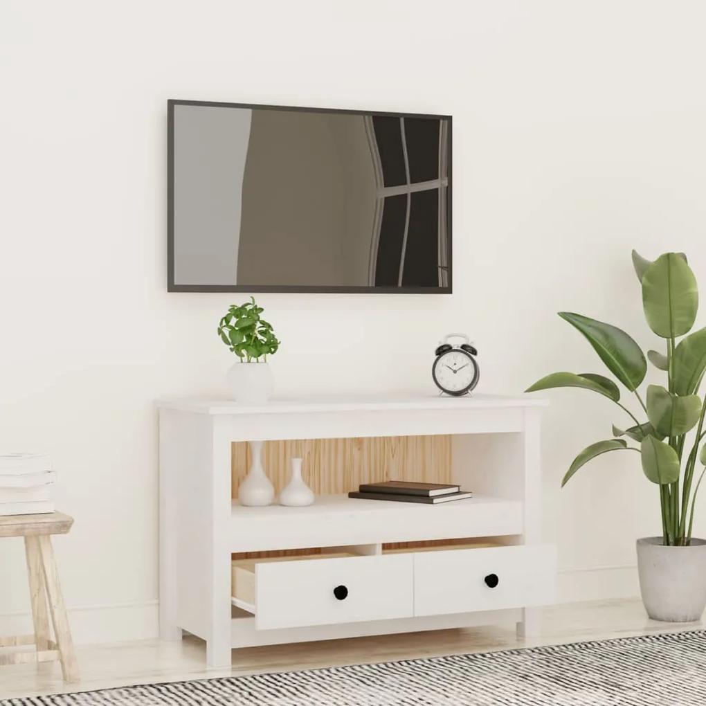 Mobile porta tv bianco 79x35x52 cm in legno massello di pino