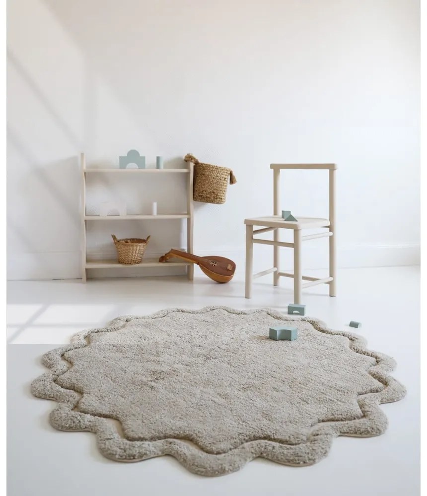 Tappeto rotondo beige in cotone lavabile e tessuto a mano ø 110 cm Sweet April Lin – Nattiot