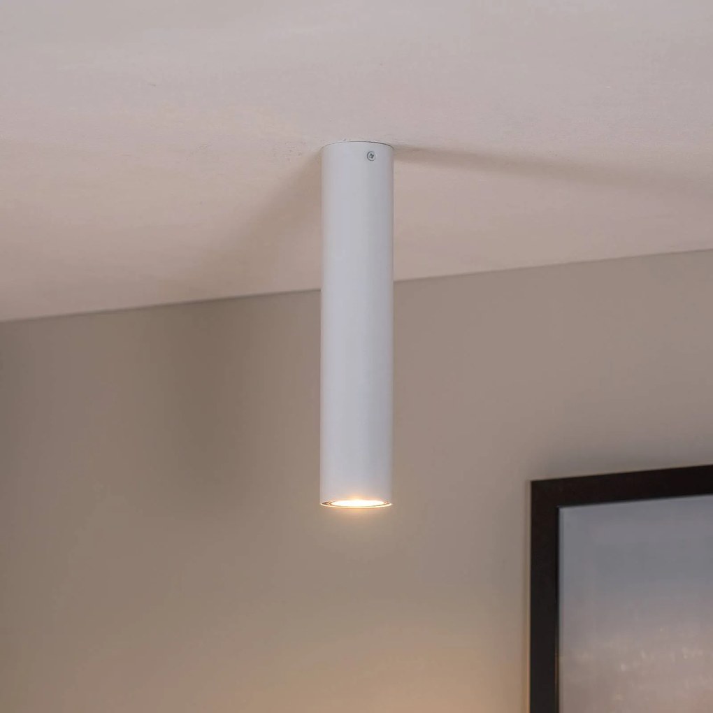 EMIBIG LIGHTING Tecno 1M, faretto da soffitto, acciaio, GU10, altezza 30 cm, bianco