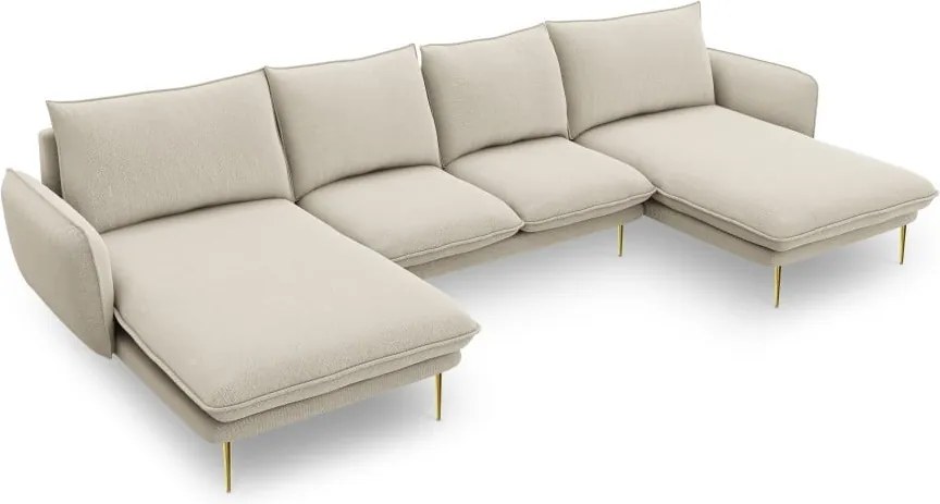 Divano angolare Vienna 6 posti in tessuto strutturato con gambe oro - L350cm