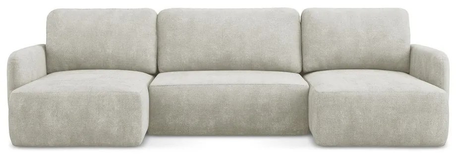 Divano angolare color crema allungabile/con contenitore (a U) con rivestimento in ciniglia Lilo – Makamii