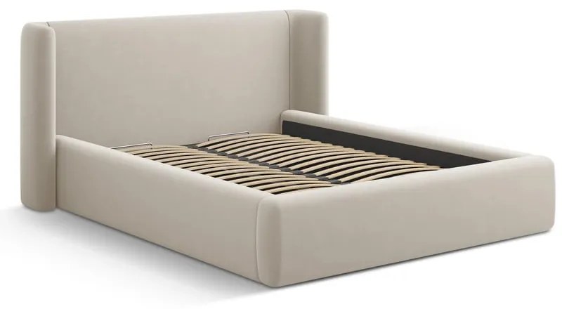 Letto matrimoniale imbottito beige con contenitore con rete inclusa 180x200 cm Jason – Windsor & Co Sofas