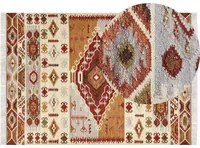 Tappeto Kilim multicolore in lana e cotone 200 x 300 cm Fatto a mano con motivo Boho e frange