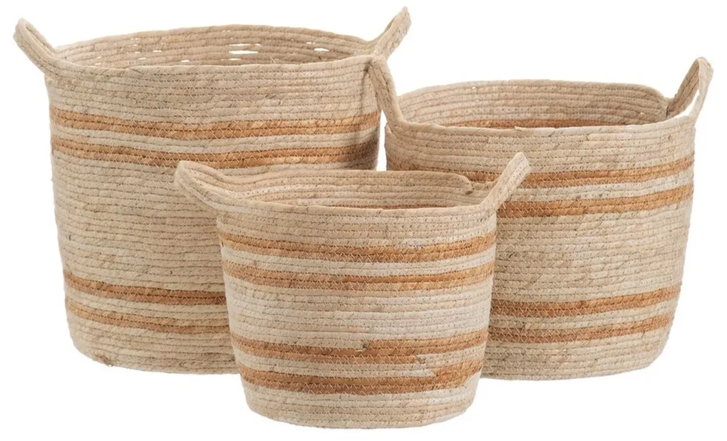 Set di Cesti Naturale Beige 33 x 33 x 38 cm Fibra naturale (3 Pezzi)