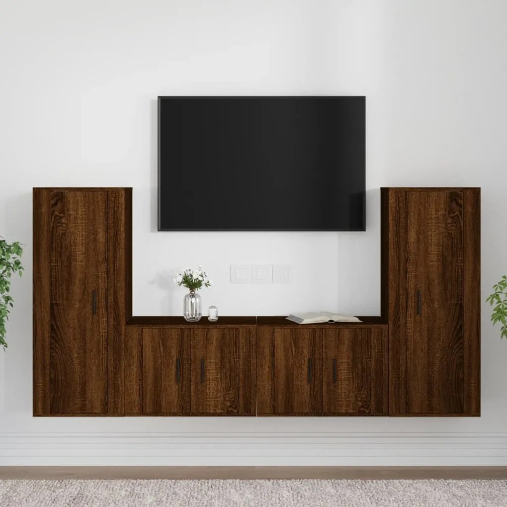 Set Mobili Porta Tv 4 Pz Rovere Marrone İn Legno Multistrato /