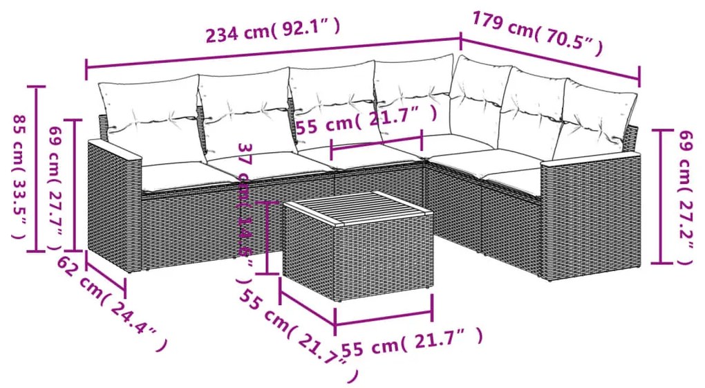 Set Divani da Giardino con Cuscini 7pz Nero Polyrattan