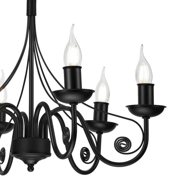 Lampadario a sospensione con catena DONATO 6xE14/40W/230V nero