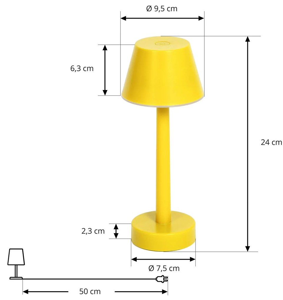 Lindby Luce ricaricabile a LED Gaja, gialla, USB, IP44, RGBW, dimmerabile