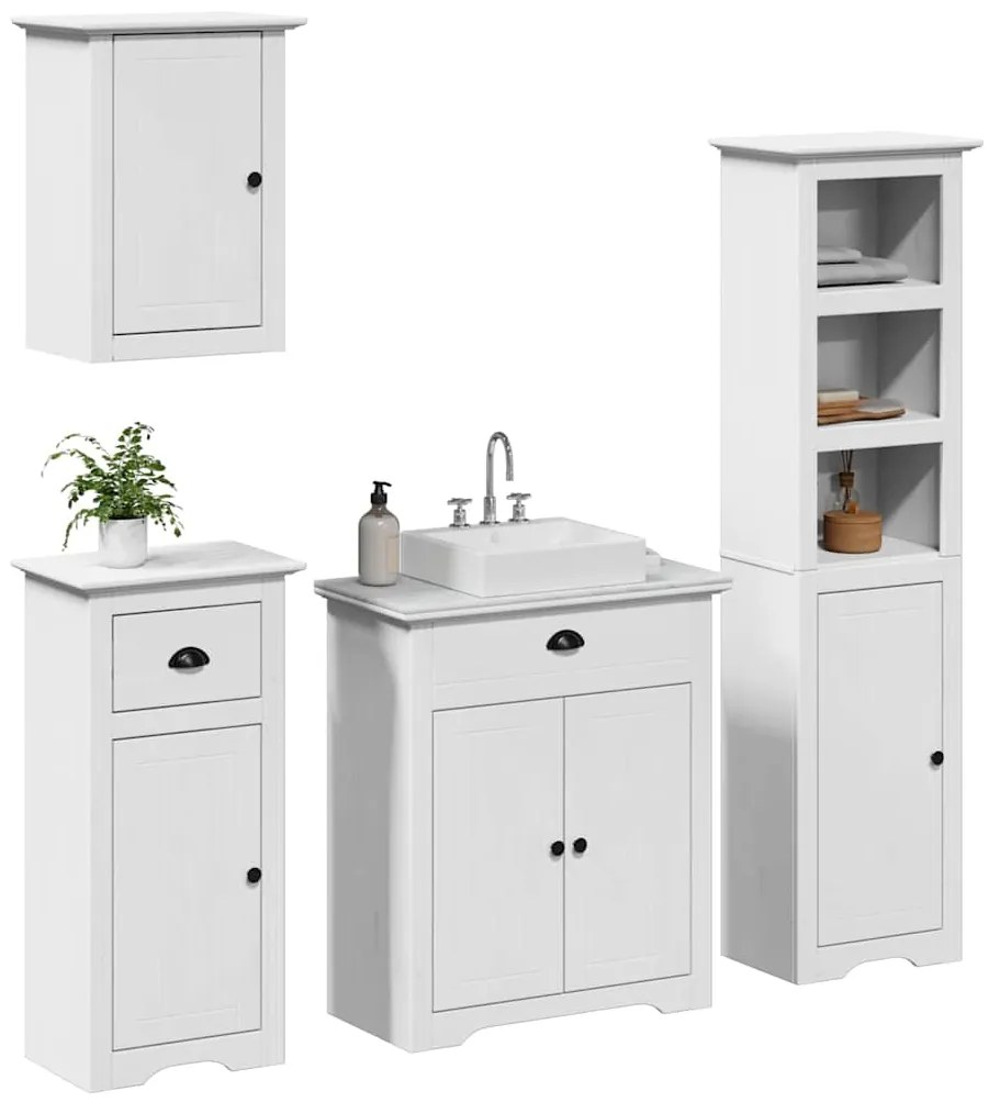 Set Mobili Da Bagno 4 Pz Bodo Bianco İn Legno Massello Di Pino /