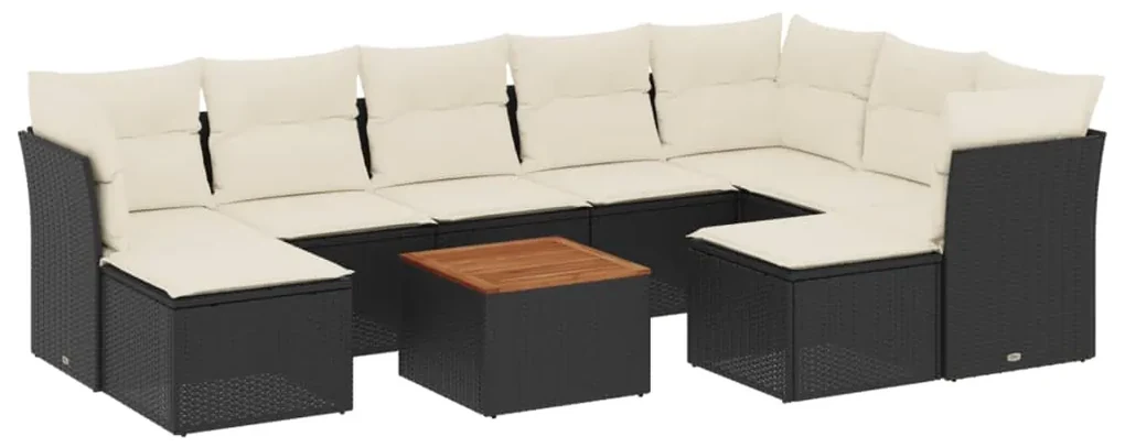 Set divani da giardino 10pz con cuscini in polyrattan nero