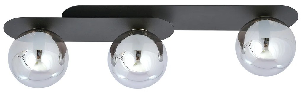 Plafoniera Minimal 3 Luci Teia In Acciaio Nero E Sfere Vetro Fumè