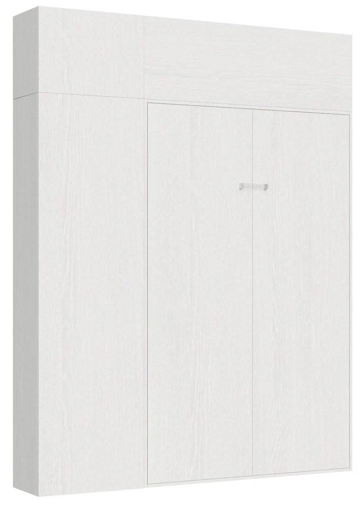 Letto matrimoniale francese a scomparsa 140 verticale Kentaro con colonna e pensili, Bianco Frassino / Colonna e Pensili