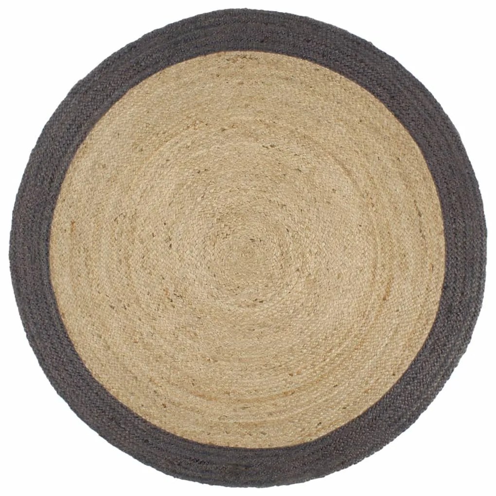 Tappeto Lavorato A Mano İn Juta Con Bordo Grigio Scuro 180 Cm /