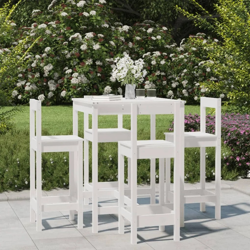 Set Bar Da Giardino 5 Pz Bianco İn Legno Massello Di Pino /