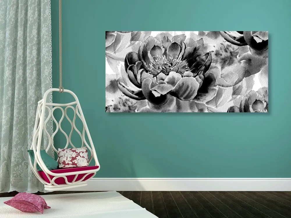 Quadro su tela – Peonie in bianco e nero