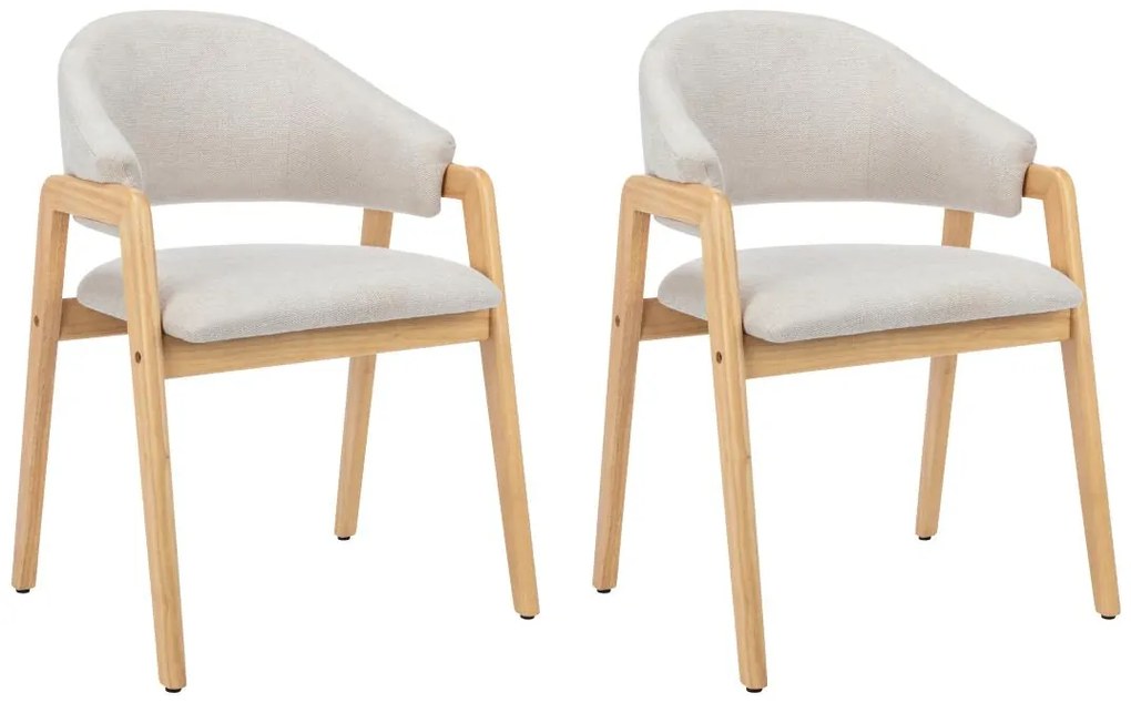 Sedia con braccioli in Tessuto e Legno di hevea Beige - Lotto di 2 - SOLUNA