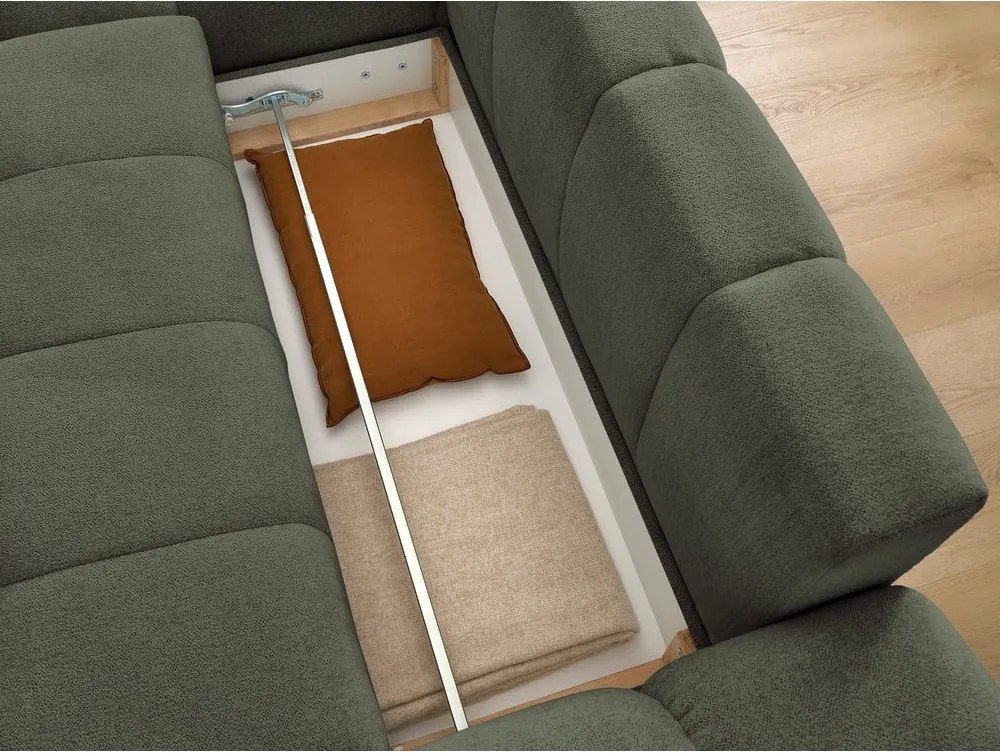 Divano angolare verde allungabile e con contenitore (penisola a sinistra/chaise lounge) con rivestimento in ciniglia Everest – Bobochic Paris