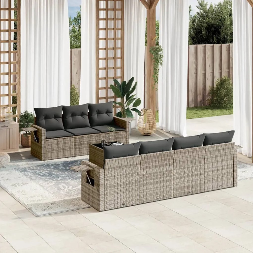 Set divano da giardino 8 pz con cuscini grigio in polyrattan