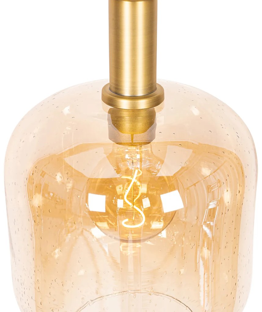 Lampada a sospensione di design nera con ottone e vetro ambrato - Zuzanna