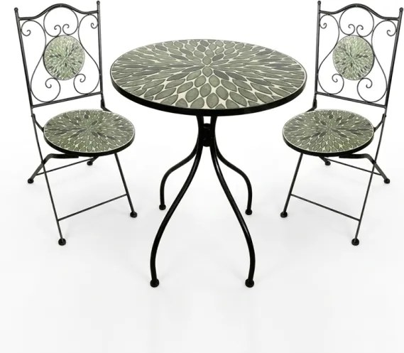 Set Bistrot Tavolo Maioliche D60xH75 Con 2 Sedie Pieghevoli Fogliarte