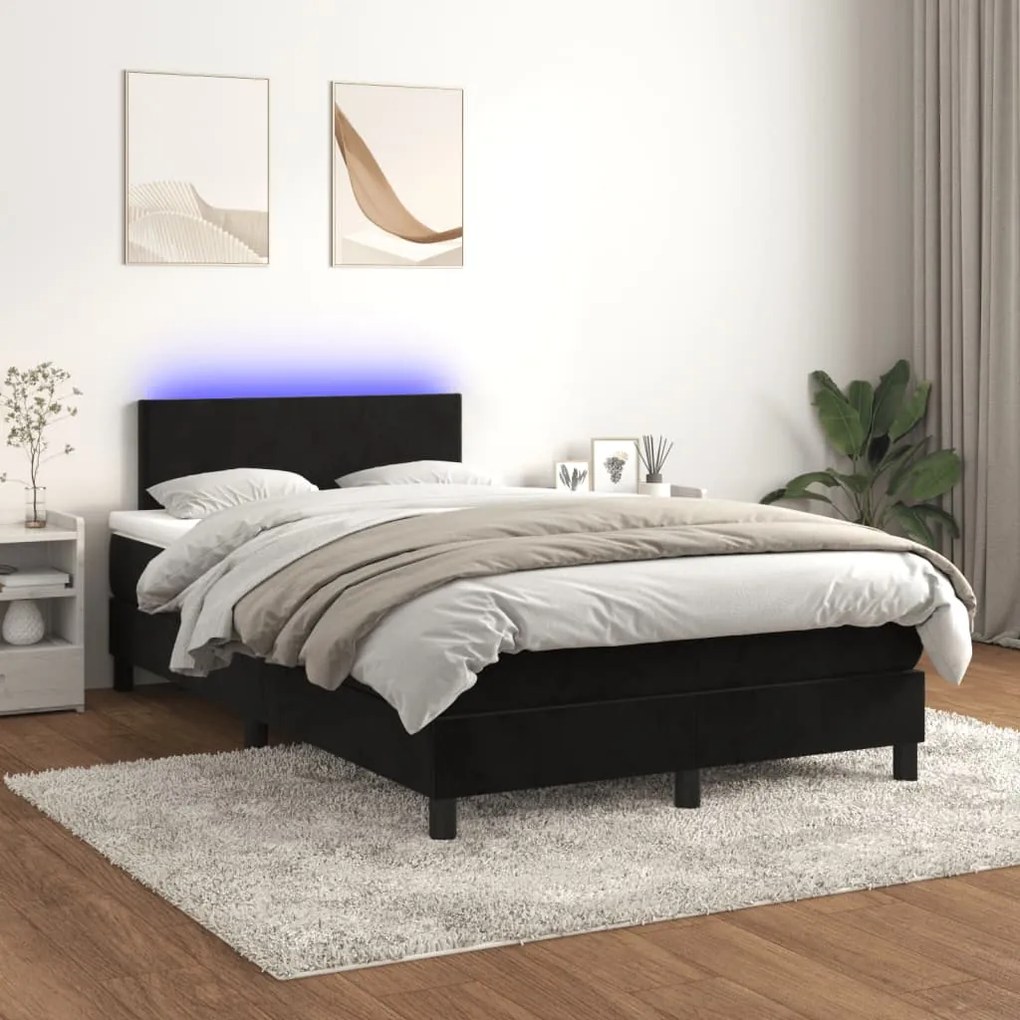 Letto a molle con materasso e led nero 120x190 cm in velluto