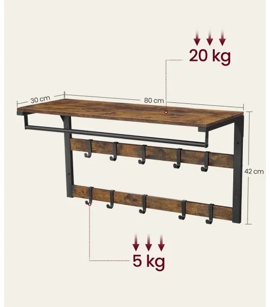 Appendiabiti da parete con mensola NATE marrone/nero