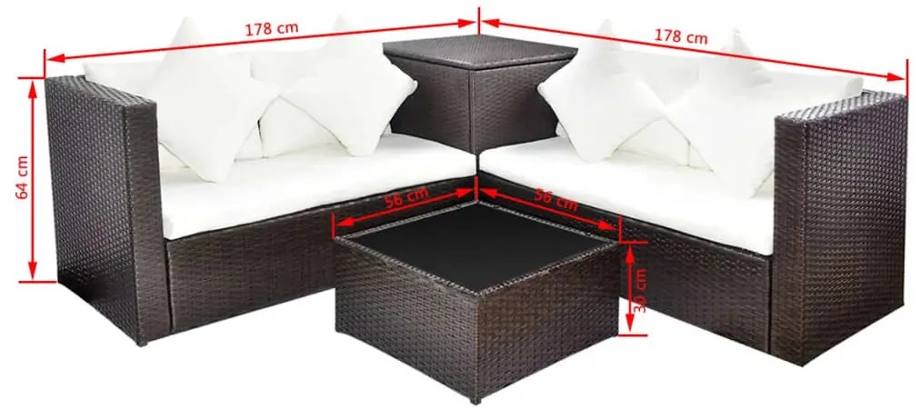 Set Divani da Giardino 4 pz con Cuscini in Polyrattan Marrone