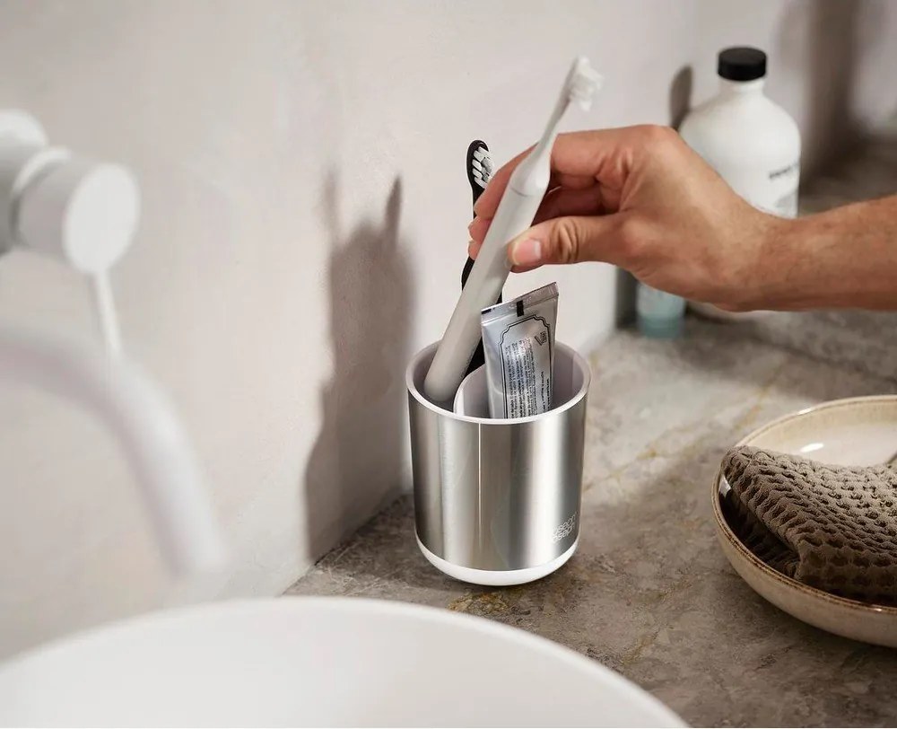 Portaspazzolino argentato in acciaio inox Duo Steel – Joseph Joseph