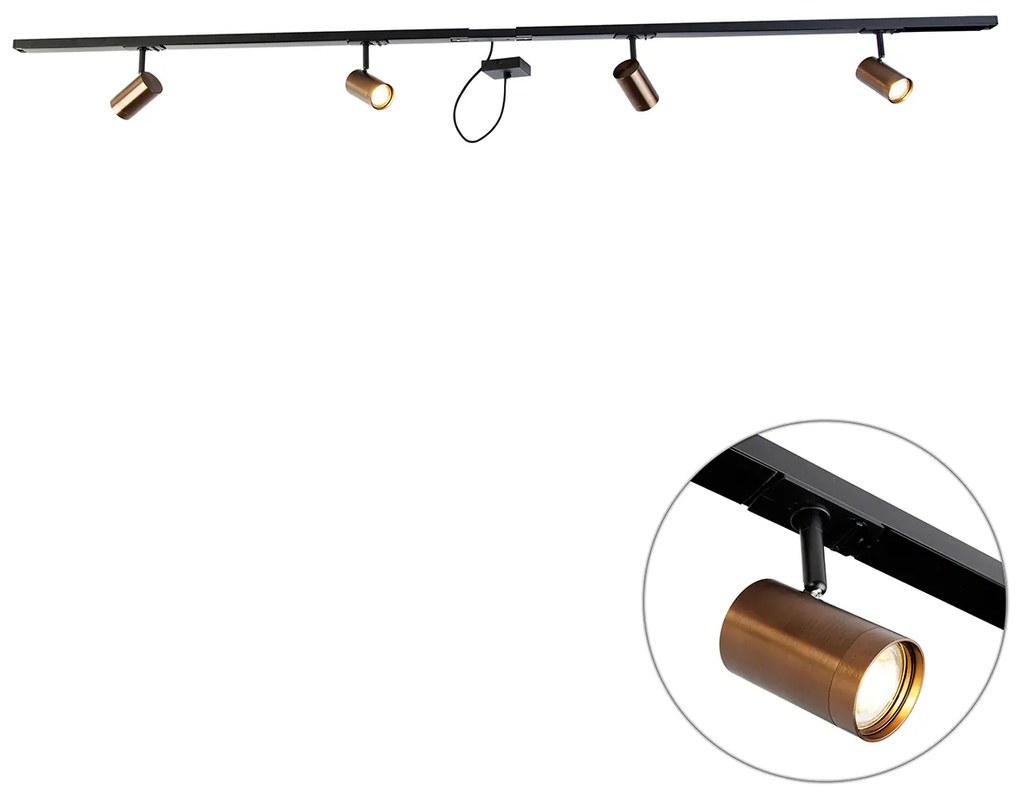 Sistema a binario monofase bronzo scuro con 4 faretti e alimentatore quadrato - Jeana