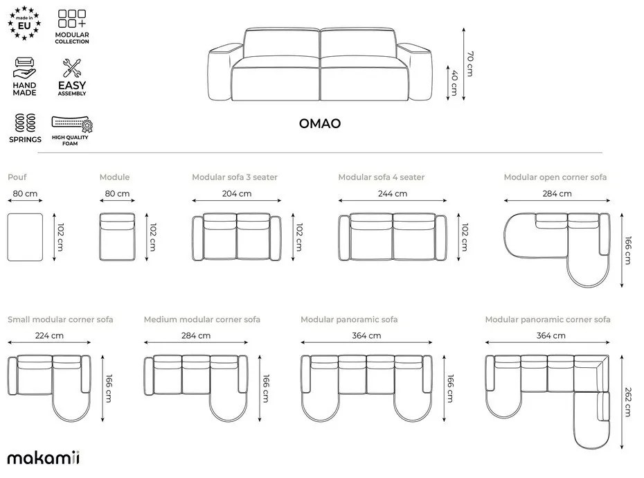 Divano angolare beige (a U) con rivestimento in ciniglia Omao – Makamii