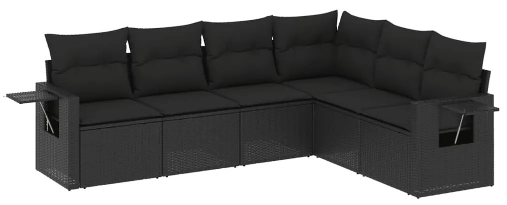 Set Divano da Giardino 6 pz con Cuscini Nero in Polyrattan