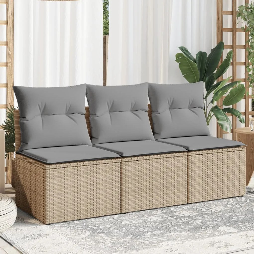 Divano da giardino con cuscini a 3 posti beige in polyrattan