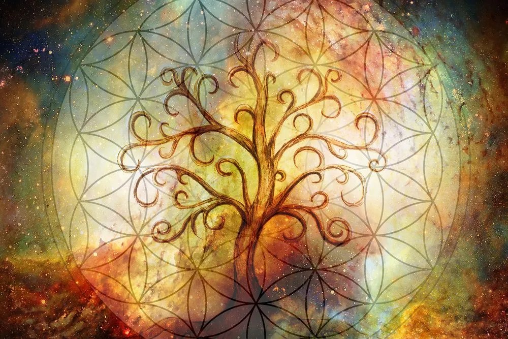 Stampa su tela – Albero con fiore della vita
