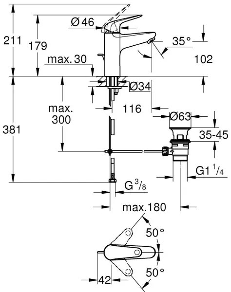GROHE 24328001 - Miscelatore lavabo SWIFT 179 mm, cromo lucido