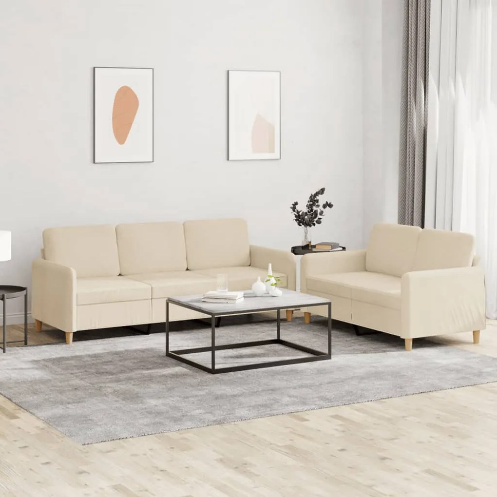 Set Di Divani 2 Pz Con Cuscini Crema İn Tessuto /