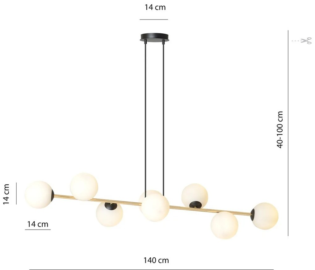 Lampadario a sospensione GRAVITY 8 Nero/Bianco e Oro 8xE14