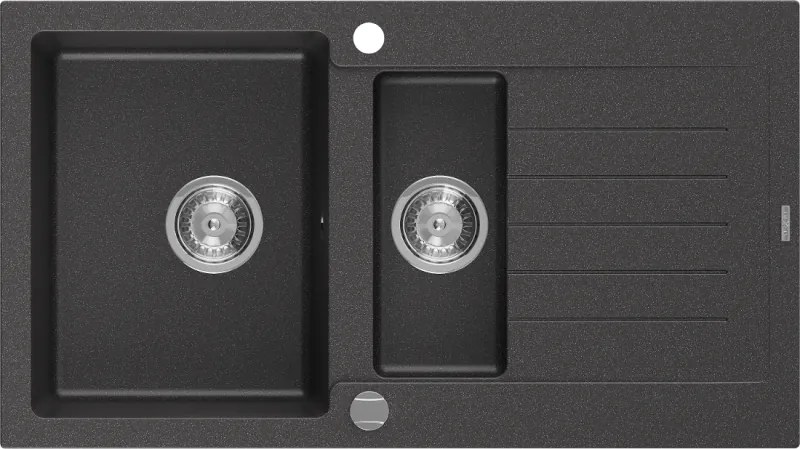 Mexen Matias lavello in granito 1,5 vasche con scolapiatti 900 x 505 mm, nero maculato, sifone cromato - 6502901505-76