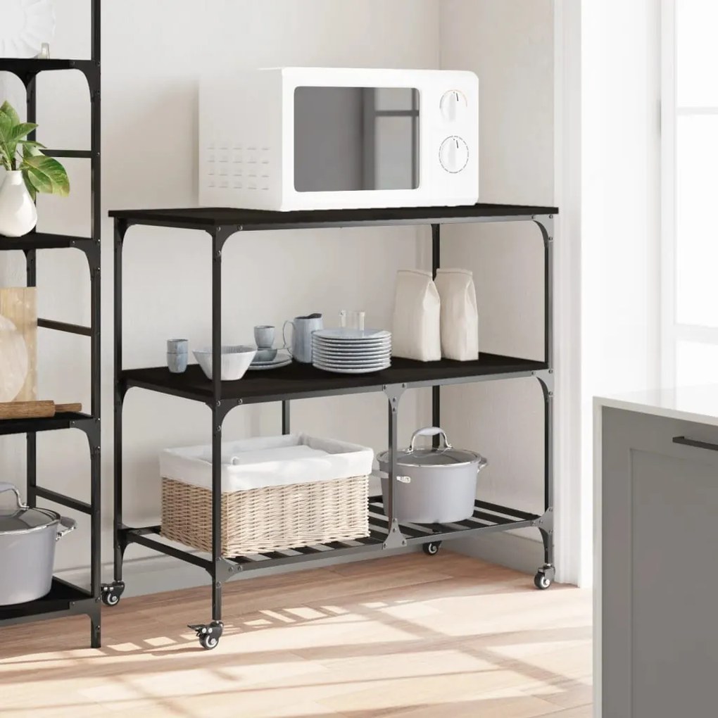Carrello da cucina nero 100x50x95 cm in legno multistrato