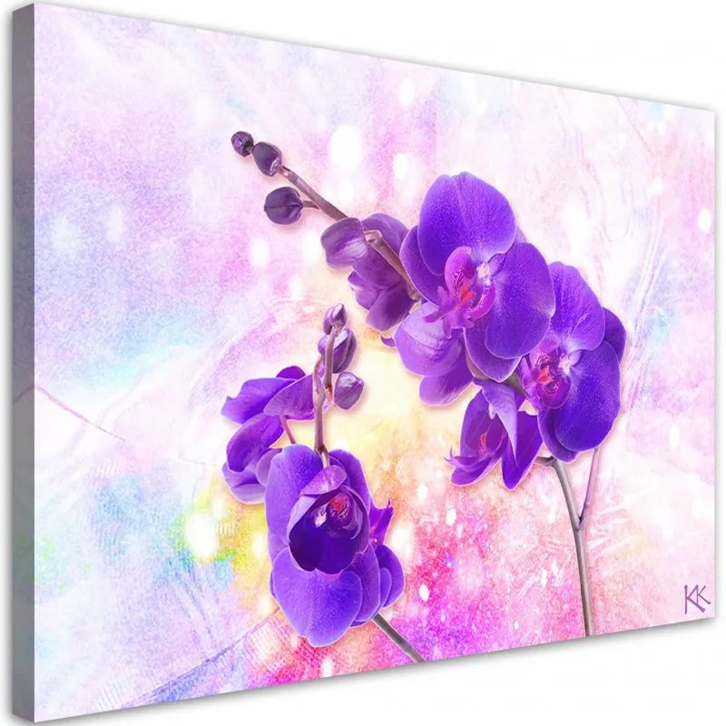 Quadro su tela, Fiore di orchidea viola  Dimensioni 100x70